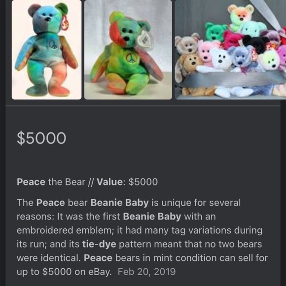 EXTREMELY RARE “PEACE” COLLECTIBLE BEANIE BABY - Picture 5 of 8